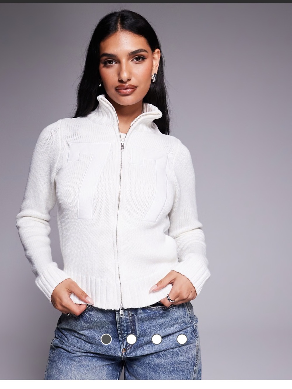 Princess Polly Ribbed Knit High Neck Zip Up Cardigan. Size 0/XXS.